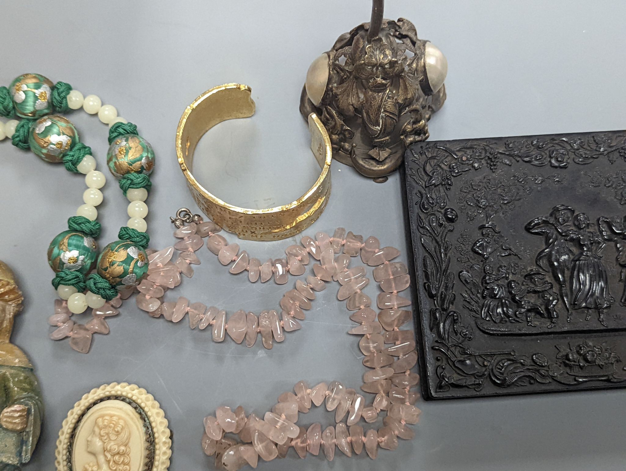 A group of costume jewellery, watches, miniatures etc.